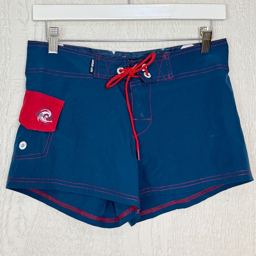 Wave Life Womens Board Shorts Teal Blue Red Contrast Stitching Size S Swimwear